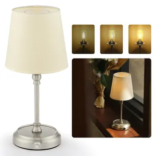 LuminexDesigns Kabellose LED-Nachttischlampe – Wiederaufladbare Tischlampe mit Akku & USB, Touch-Dimmung, modernes Industrie-Design, silber, drehbar mit Magnetfuß, für Schlafzimmer & Wohnzimmer