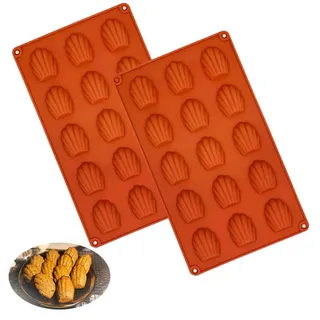 MARUKO Basteln 2 Stücke Mini Madeleine Backformen, Silikon Madeleines Backformen, Bärentatzen Backform für Kuchen, Schokolade, Süßigkeiten, Kekse, 15 Hohlräume (Rot)