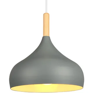 iDEGU Hängelampe Retro 24cm Hängeleuchte Moderne Skandinavisch E27 Deckenleuchte aus Metall Holz Pendelleuchte für Schlafzimmer Esszimmer Küche Wohnzimmer (Grau,1 Stück)