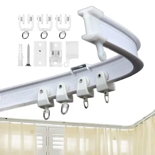Biegbare Vorhangstange aus Kunststoff, Metall-Legierung, flexibel, für Fenster-Vorhänge, Deckenmontage, weiß (500cm Ceiling Mount)