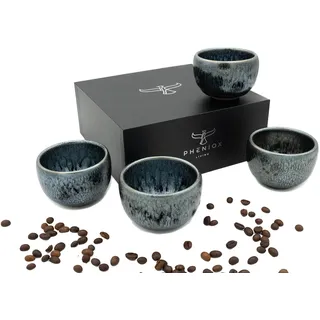 Pheniox | Espressotassen Set Galaxy | 4-teilig | 120 ml | hochwertige Kaffee Tassen aus Steingut | ohne Henkel | Geschenk in modernem Design | Cappuccino | Mokka | Tee | Mugs