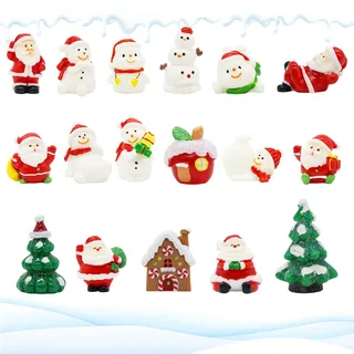 Forbabe 17 Stück Weihnachtsfiguren Klein, Kleine Weihnachtsfiguren Harz Weihnachtsmann Schneemann Weihnachtsbaum für Micro Landschaft Puppenhaus Tischdeko