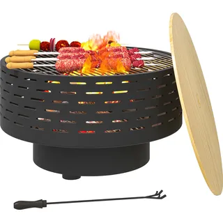 Outsunny 3-in-1 Feuerschale Ø60 x 39cm aus Edelstahl Feuerstelle mit Grillrost