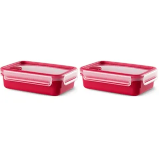 Emsa Mikrowellendose Clip & Micro 517772 | Mikrowellenventil | 0,8 L | Lunchbox | Integrierte Maßeinteilung | Made In Germany | Rot/Transparent (Packung mit 2)