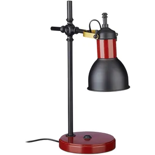 Relaxdays Büro Tischlampe, schwenkbar, mit Stromkabel, Holzfuß, Schreibtischlampe, E14, HBT: 44 x 37 x 17 cm, schwarz