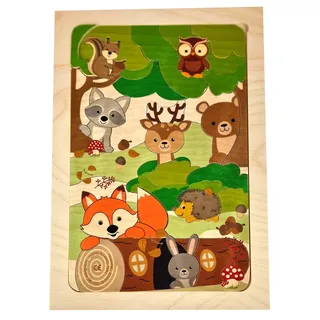Hess Holzspielzeug 14973 - Puzzle aus Holz mit Waldier-Motiven, handgefertigt, für Kinder ab 3 Jahren