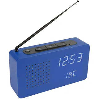 FISURA - Blauer Radiowecker. Tragbares Tischradio. Digitaler Wecker mit Radio 17,7 x 4,5 x 9 Zentimeter. Material: Holz.