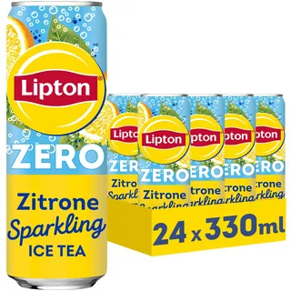 Lipton ICE TEA Sparkling Lemon Zero, Kohlensäurehaltiger Eistee mit Zitronen Geschmack ohne Zucker, EINWEG Dosen (24 x 0.33 l) (Verpackungsdesign kann abweichen)