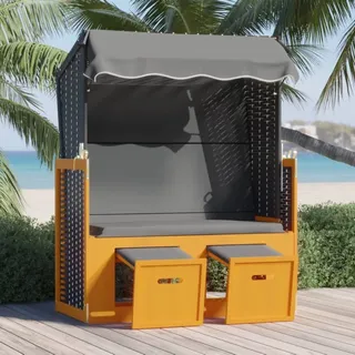 The Living Store Strandkorb mit Dach Poly Rattan & Massivholz Schwarz Anthrazit - Schwarz