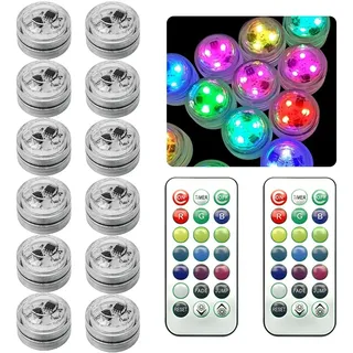 CLIUNT 12 Stück Mini Unterwasser Licht, LED Teelichter Bunt mit 2 Fernbedienung, Mehrfarbige Teichbeleuchtung, Mini Unterwasser Led Licht, Pool Beleuchtung für Aquarium Badewanne Pool Garten Party