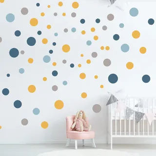 ELES VIDA - Wandtattoo Punkte fürs Kinderzimmer - 100 Wandsticker Set - Pastell Farben für Baby Aufkleber zum Kleben Wandaufkleber - Wandfolie Dots Kreise Blau Gelb Grau Minze selbstklebend für Kids