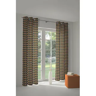 Vorhang ADAM "Circles" Gr. 1, bunt (orange, dunkelblau, türkis), B:145cm H:145cm, Jacquard, Baumwolle (Bio-Baumwolle), Gardinen, Vorhang, aus 100% Bio-Baumwolle