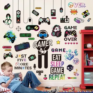 decalmile Wandsticker Junge Gamer Gaming Wandtattoo Controller Game