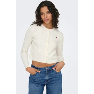 Strickjacke ONLY "ONLKATIA LS CABLE BUTTON CARDIGAN CC KNT", Damen, Gr. L, weiß (baby's breath detail:true rot heart emb, dtm button), Strick, Obermaterial: 50% Viskose, 27% Nylon, 23% Polyester, unifarben, regular fit normal, Rundhals, Strickjacken Strickjacke