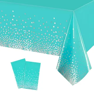 2Stück Einweg Tischdecke Blauer See/Silber Punkt Kunststoff Tischdecken Rechteckig,137*274cm Tischdecke Rolle Wasserdichte Ölbeständig GartenTischtuch Papiertischdecke für Party,Geburtstag,Weihnachten