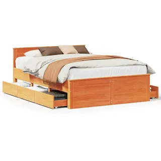 Massivholzbett ohne Matratze mit Kopfteil Braun 160x200 Kiefer - Braun