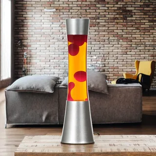 Licht-Erlebnisse Lavalampe Orange Rot, Retro Lampe, kräftig, aktiv, stimmungsvoll, 39,5 cm, G9 25 W mit Kabelschalter, inklusive Leuchtmittel, Dekolampe, Lava Lampe