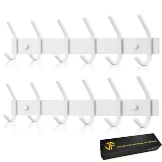JOLY FANG Kleiderhaken Wand, Garderobenhaken Weiß Wandgarderobe Edelstahl Hakenleiste Garderobenleiste für Garderobe Bad Küche (Weiß, 6 Haken - 2 Stück)