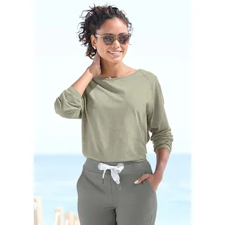 Longsleeve ELBSAND "Tira", Damen, Gr. S (36), grün (grün meliert), Jersey, Obermaterial: 50% Baumwolle, 50% Polyester, meliert, figurumspielend hüftlang, Rundhals, Shirts Longsleeve, mit Logodruck hinten, Langarmshirt, sportlich-casual, Topseller