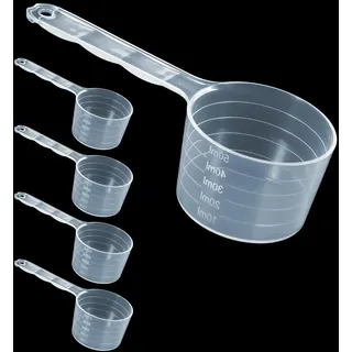 TIESOME 5 Stück Messlöffel,Transparent Dosierlöffel mit Skala Messlöffel Gramm 50ml 40ml 30ml 20ml 10ml Measuring Scoop für Backen Kochen Kaffee Waschpulver Proteinpulver Creatin