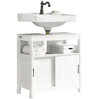 SoBuy Waschbeckenunterschrank Weiß, - Holzwerkstoff, 60x60x31 cm, Badezimmer, Badmöbel, Badschrank mit Fußpolster, Unterschrank Waschbecken-Kommode für