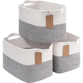 TIMEYARD Aufbewahrungskörbe für Regale, dekorative geflochtene Körbe, Wäschekorb für Spielzeug und Handtüchern, Geschenkkorb für die Organisation im Badezimmer, 33 x 25 x 22,5 cm, (grau, 3er-Pack)