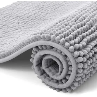 Homaxy Chenille Badezimmerteppich Badteppich Badematte rutschfest 40x120cm | Hellgrau, saugfähiger Badvorleger, maschinenwaschbar Duschvorleger, langlebig Badematten & Badteppiche, weich & komfortabel