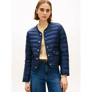 Steppjacke TOMMY HILFIGER "FEMININE LW DOWN JACKET", Damen, Gr. S (36/38), schwarz night navy, Steppware, Obermaterial: 100% Nylon, unifarben, regular fit kurz, Rundhals, Jacken Steppjacke, mit aufgesetzten Taschen