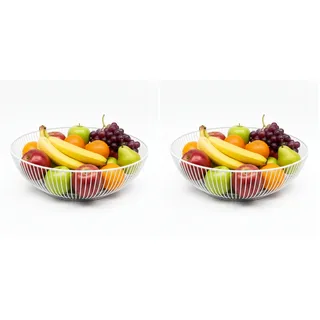 Relaxdays Obstschale Metall, runder Obstkorb, HxD: 8 x 28 cm, Drahtkorb für Früchte, Gemüse & Brötchen, modern, weiß (Packung mit 2)