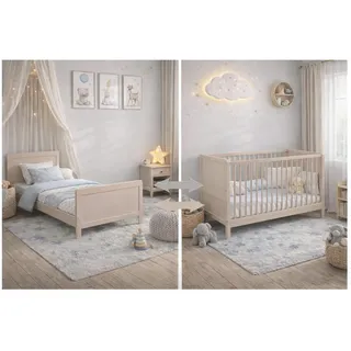 Nelly Babybett 120x60 cm – Kinderbett – Umbaubar zum Juniorbett – Buche Massivholz – 3 Schlupfsprossen – EN 716 – Kaschmir - Creme