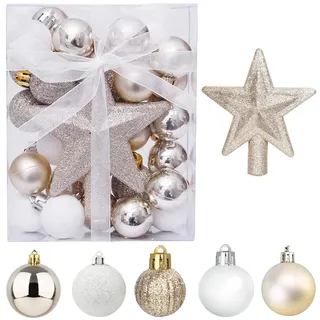 30 Stück Mini Weihnachtskugeln mit Aufhänger,3CM Klein Christbaumkugeln Gold & Weiß Kugeln Mini Weihnachtsbaum Tisch-Weihnachtsbaum Dekorationsset
