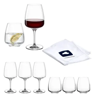 LEONARDO HOME Glasset CESTI (8er Set) inkl. Poliertuch • Spülmaschinenfest & Alltagstauglich • Stoßfeste Wassergläser (460 ml) • Weingläser mit niedrigem Stil (500 ml) • Moderne Trinkgläser • 040975