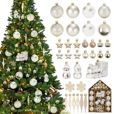 Hysagtek 70 teiliges Set Christbaumkugeln, Weihnachtsbaumschmuck aus Kunststoff, Mini Weihnachtskugeln, Weihnachtskugeln Ornamente, Baumkugeln Weihnachtsbaum Deko Weihnachtsdeko Gold Weiß