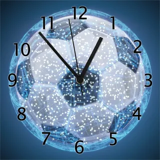 Wallario Design Wanduhr Fußball digital - Netzwerk in blau aus Echtglas, Größe 30 x 30 cm - Blau