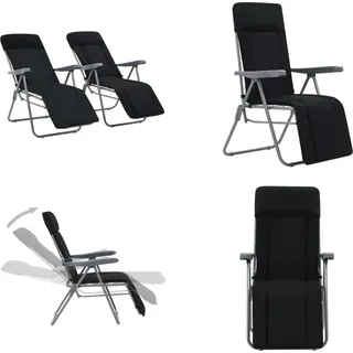 vidaXL Klappbare Gartenstühle mit Polstern 2 Stk. Schwarz - Campingstuhl - Campingstühle - Klappstuhl - Klappstühle - Schwarz