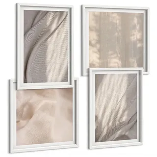Tulup Bilder SET 4er Set - 50x50 cm & 40x60 cm Weißer Rahmen - Nahaufnahme von natürlichen Boho-Stoffen , Kunststoff , Rechteckig , 50x50 cm , gerahmt , Bilder & Rahmen, Bilder