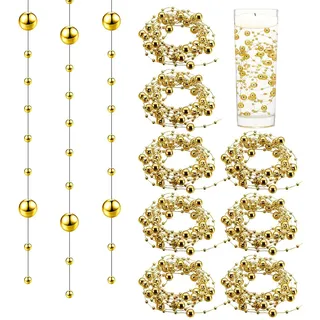 IOPJLK Schwimmkerzen, Kerzen Deko 18 Stück, Schwimmkerzen Gold 120 cm, Schwimmende Kerzen Vasenfüller, KunstperlenPerlenschnur für Hochzeit Braut Haarschmuck Heimdekoration Kerzen Deko