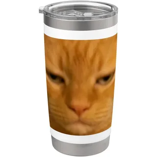 Lustiges orangefarbenes Katzengesicht Meme verschwommenes Foto Humor Doppelwandiger Edelstahl-Thermobecher