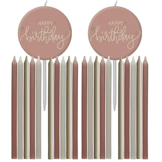 Folat 68711 Geburtstag Dekoration Rosa, Creme, Champagner Gold - Kerzen Set - Crème Rose - 9,5 cm - 11 Stück - Eine raffinierte und lebendige Geburtstagsdeko Happy Birthday (Packung mit 2)