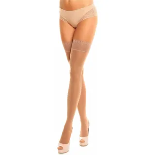 Halterlose Feinstrümpfe GLAMORY "Vital", Damen, Gr. 48/50, beige (make, up), Elasthan, Polyamid, transparent, uni, elastisch, Socken Halterlose Feinstrümpfe, leichte Stützkraft, Seidig matt, weicher Spitzenbund