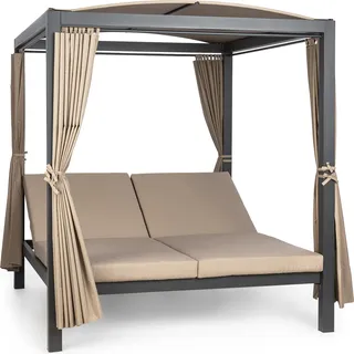 Blumfeldt Doppelliege Outdoor für 2 Personen mit Dach, XL Doppel-Sonnenliege, Doppel Garten Liege Bett für Erwachsene & Kinder, Gartenbett mit Verstellbarer Rückenlehne, Outdoor-Sonnenbett mit Dach - Grau