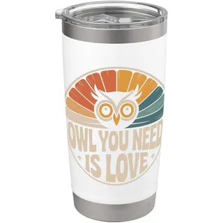 Eulen Motiv Owl You Need Is Love Eule Liebe Valentinstag Doppelwandiger Edelstahl-Thermobecher