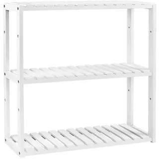 Songmics Badregal, Badezimmerregal, Bambus-Regal, Pflanzenregal mit 3 verstellbaren Ablagen, Wandmontage, freistehend, für Wohnzimmer, Flur, Küche, 60 x 15 x 54 cm, weiß BCB13W