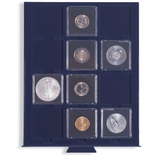 Leuchtturm 307053 Münzbox SMART - 12 eckige Fächer für Münzen, Münzrähmchen und QUADRUM-Münzkapseln bis 50 mm Ø - blau