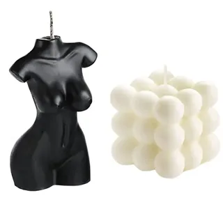 2 Stück Bubble Cube Kerzen und weibliche Körperförmige Kerze, handgefertigte Sojawachs-Duftkerze, Schlafzimmer, Badezimmer, Zuhause, ästhetische Deko-Kerze (schwarz-weiß)