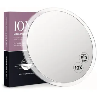 Mavoro 23 cm Vergrößerungsspiegel mit 3 starken Saugnäpfen | 10X Vergrößerung | Tragbarer Reise Make-up- & Kosmetikspiegel (10X)