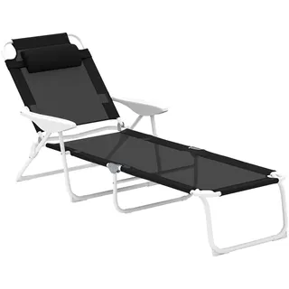 Outsunny Sonnenliege mit Kissen Schwarz , Metall , 66x98x160 cm , Gartenmöbel, Gartenliegen