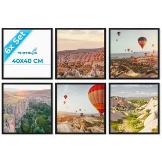 PHOTOLINI Bilderrahmen 40x40 Schwarz Holz MDF, 6er Set quadratisch 40x40 cm | Foto Rahmen zum Aufhängen, Rahmen 40 x 40 mit Acrylglas, Bilderrahmen Collage, photo frames for wall für Foto & Poster