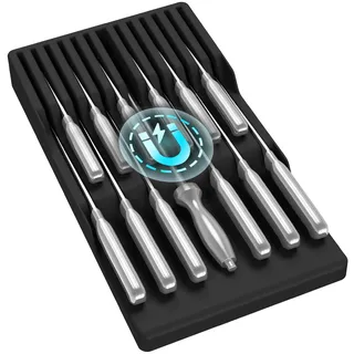 Lifewit Magnetischer Messerhalter Schublade für 12 Messer, Messer Organizer mit Rutschfestem Boden, Messerblock leer aus Kunststoff, Messereinsatz Schubladeneinsatz, 42 x 23 x 5 CM, Schwarz