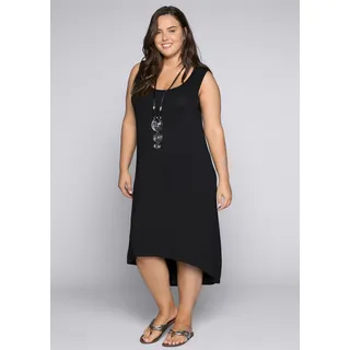Sommerkleid SHEEGO "Strandkleid", Damen, Gr. 44, Normalgrößen, schwarz, 95% Viskose, 5% Elasthan, unifarben, wadenlang, Rundhals, Kleider Sommerkleid